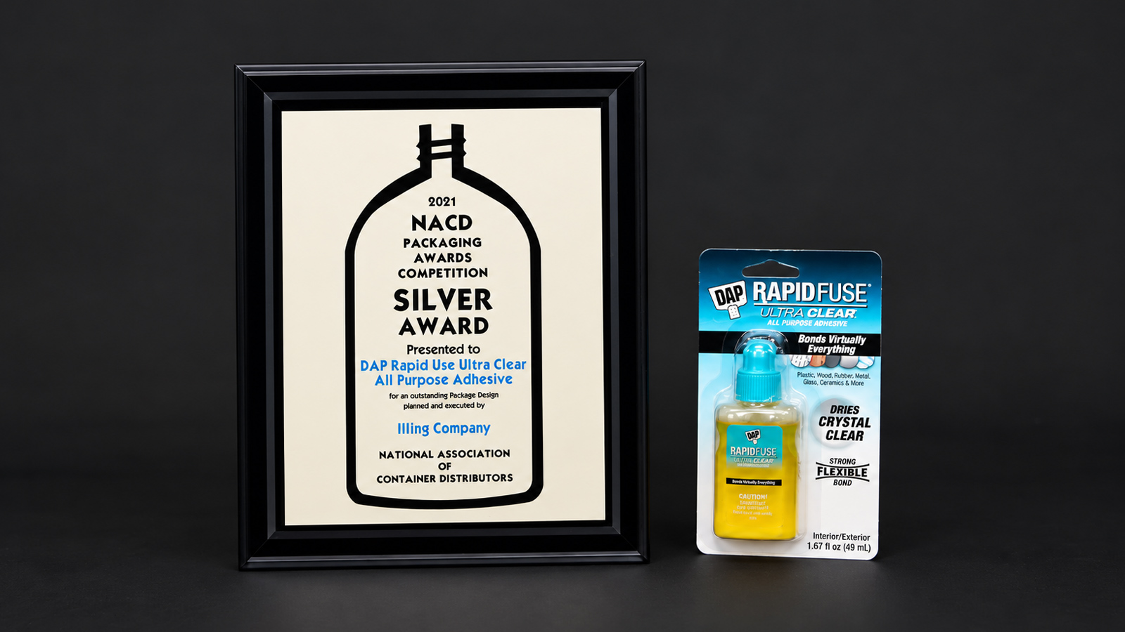DAP Rapid Fuse Ultra Clear all-purpose adhesive packaging — NACD 2021 Silver award-winning package