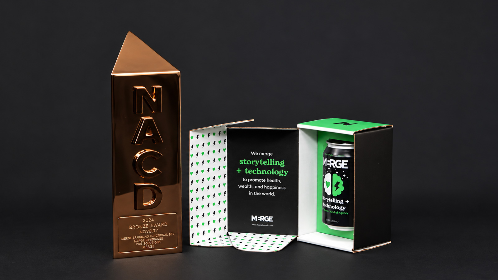 Merge promotional kit packaging — NACD 2024 Bronze award-winning package