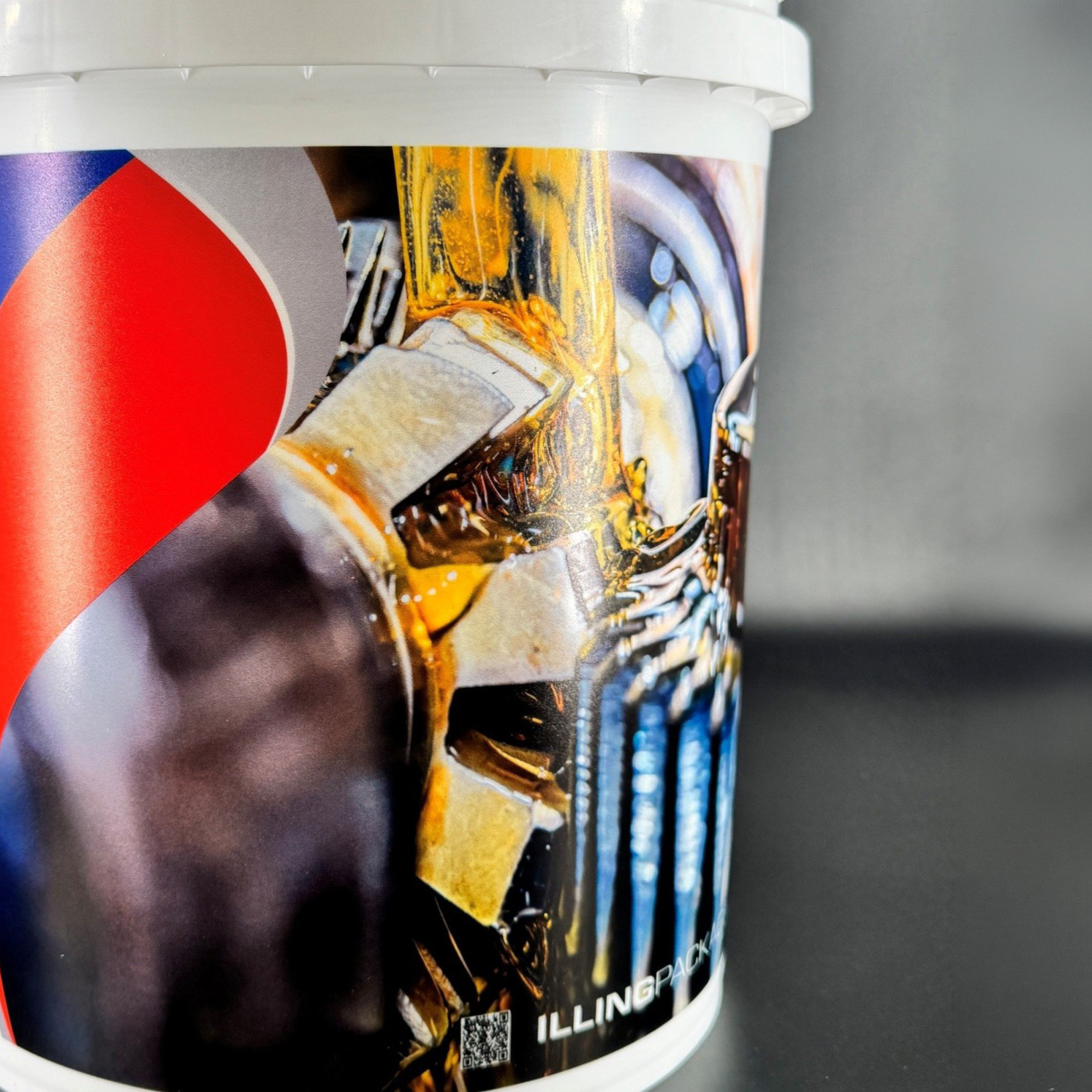 Plastic pail printed with a photo-quality, full-color graphic