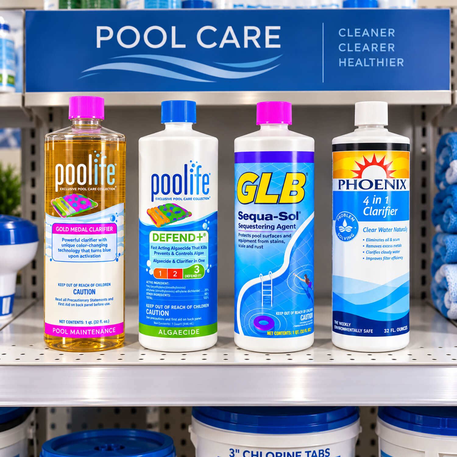 Pool chemical containers decorated with silk-screen printing