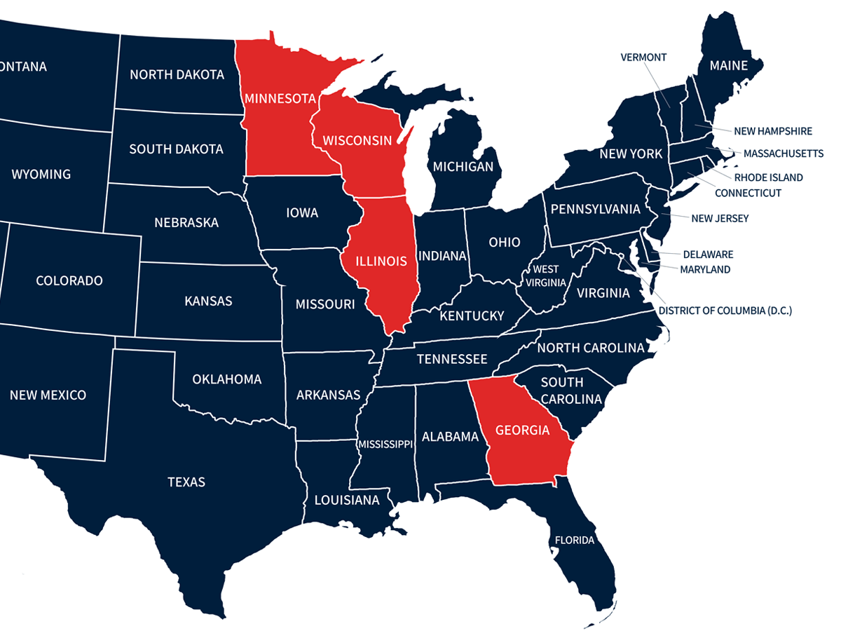 Map of ILLING Packaging locations from the Midwest to Atlanta